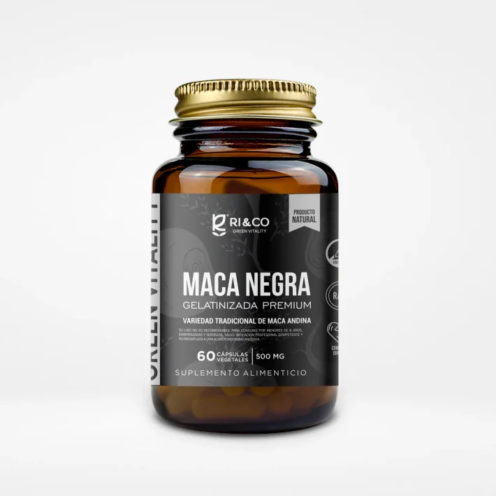 Maca Negra Gelatinizada Premium 60 Cápsulas Vegetales RiandCo