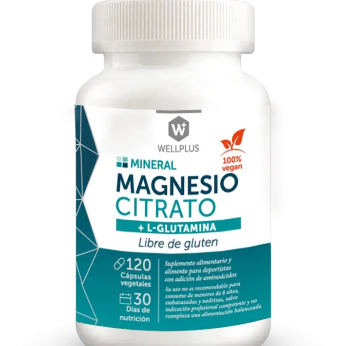 Magnesio Citrato + L-Glutamina 120 Cápsulas Wellplus