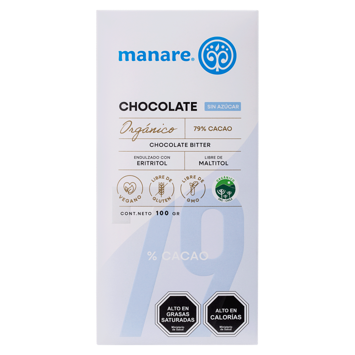 Chocolate sin azúcar 79% cacao orgánico 100 g Manare