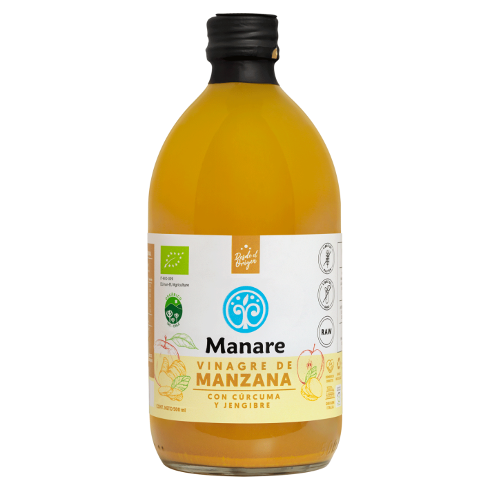 Vinagre de Sidra de Manzana con Cúrcuma y Jengibre 500ml Manare