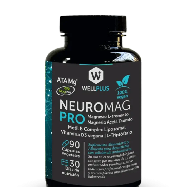 Neuromag pro magnesio L-treonato magnesio acetil taurato B complex D3 vegana L-triptófano 90 cápsulas wellplus
