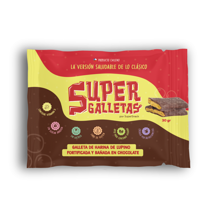 Super Galletas harina de lupino fortificada y bañada en chocolate Supersnack