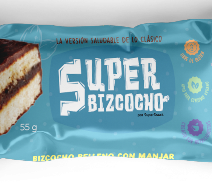 Super Bizcocho relleno con manjar de dátiles bañado en chocolate Supersnack
