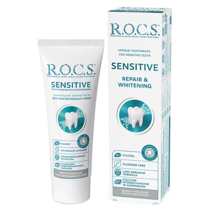 Pasta dental sin Fluor Blanqueadora Sensitiv Repair 94g R.O.C.S.