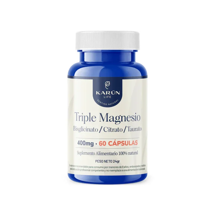 Triple Magnesio Bisglicinato/Citrato/Taurato 400mg 60 capsulas Karun life