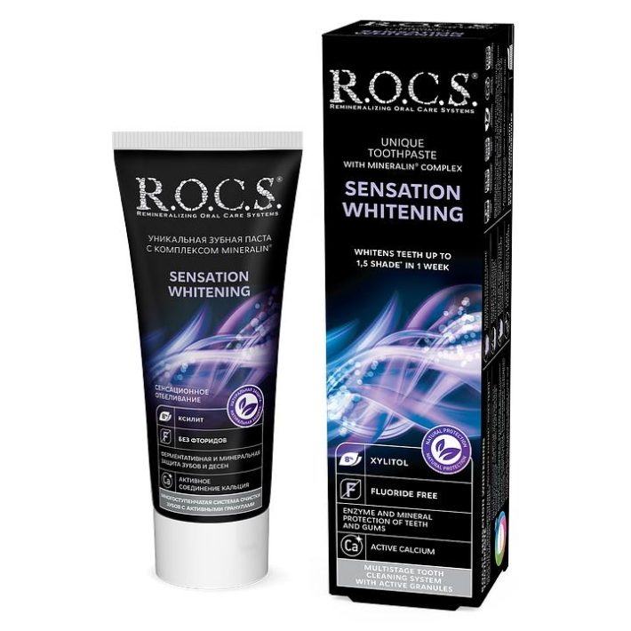 Pasta dental sin Fluor Sensation Whitening 74g R.O.C.S.