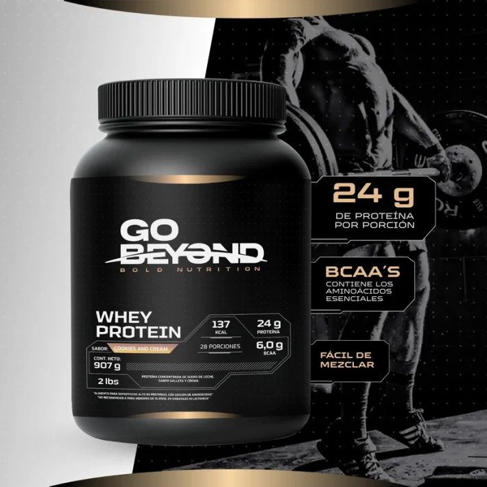 Whey Protein cookies and cream 24g de proteina  907g Go Beyond Brota
