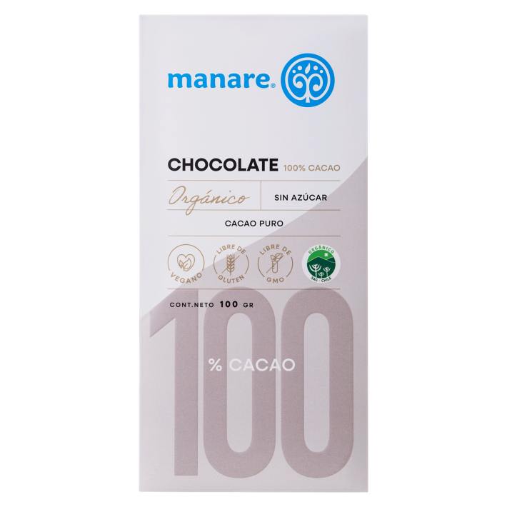 Barra de Chocolate 100% Cacao Puro sin azúcar Manare