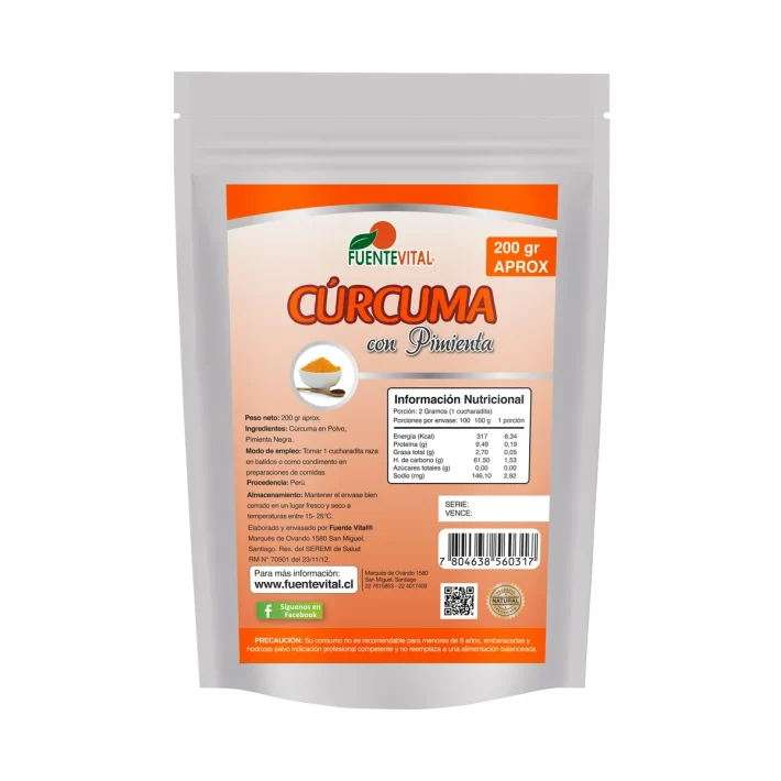 Cúrcuma con pimienta polvo 200gr Fuente Vital