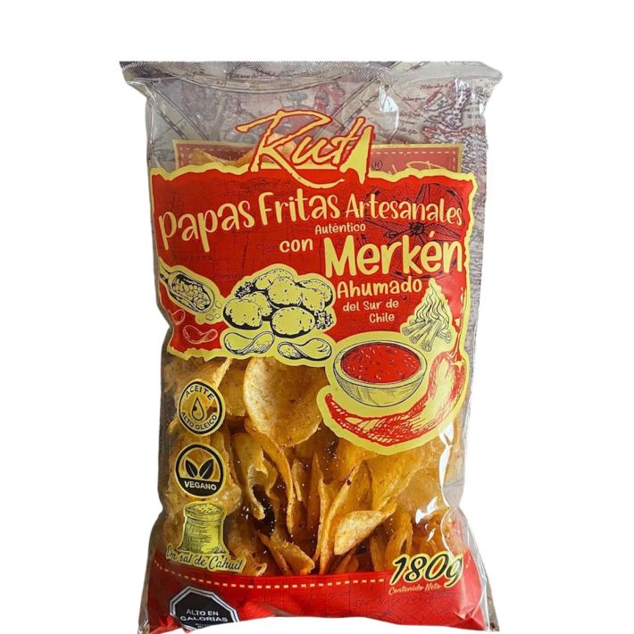 Papas fritas artesanales 180gr con merkén ahumado del sur de chile con aceite alto oleico y sal de mar cahuil
