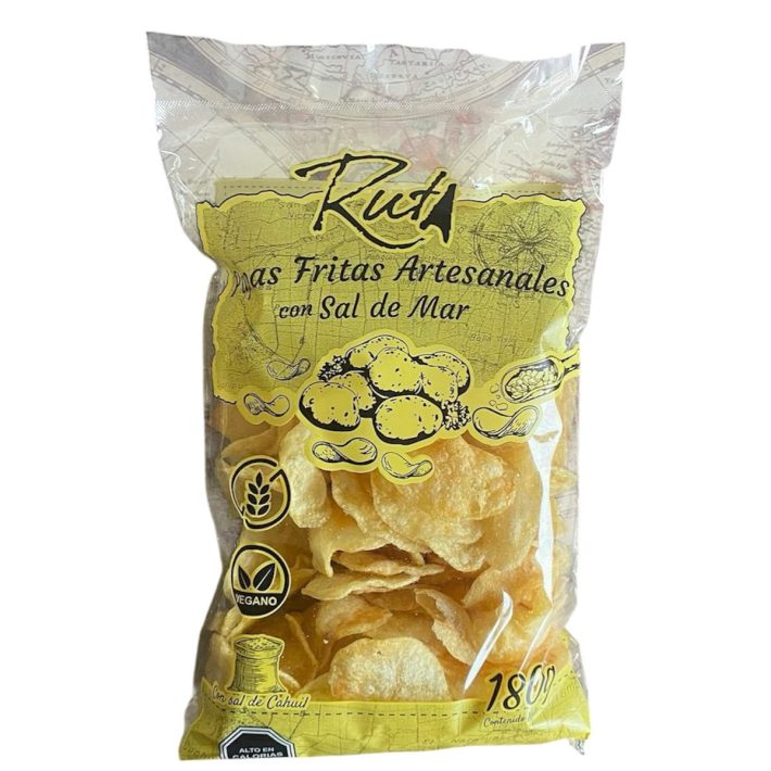 Papas fritas artesanales 180gr tradicional sin gluten con aceite alto oleico y sal de mar cahuil