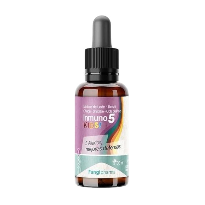 Inmuno 5 Kids!  Melena de león-Reishi-Chaga-Shitake-Cola de Pavo30 ml Fungi Pharma